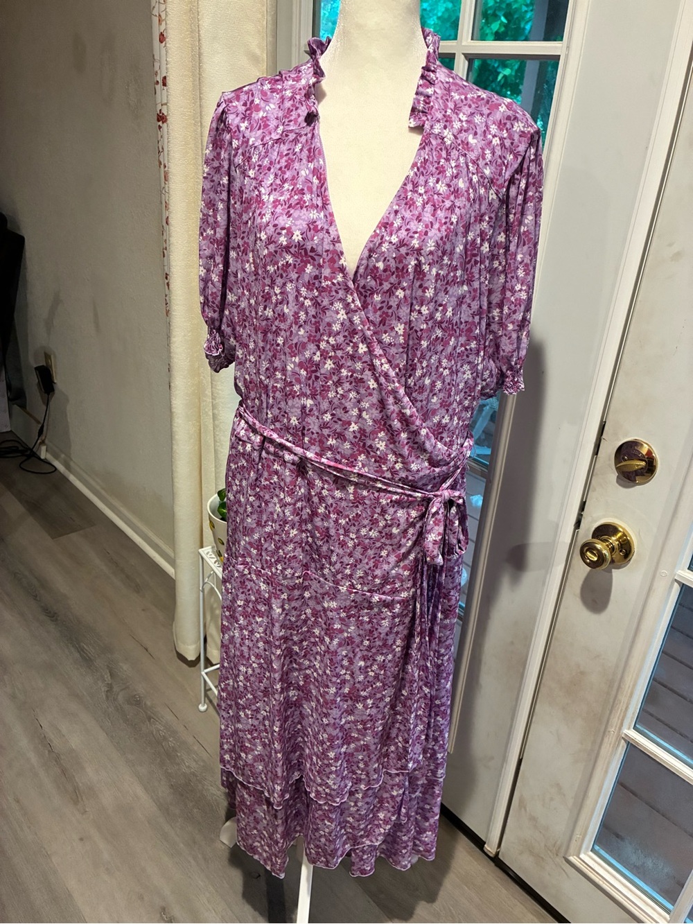 Draper James Lavender Floral Wrap Dress with Self-Tie